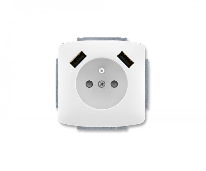 Z�suvka jednon�sobn� s kol�kem ABB Tango 5569A-A22357 B, clonky, 2x USB A -b�l�