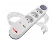 Prodluovac kabel Emos P1312PD, 3x zsuvka, 1x USB-A, 1x USB-C, bl, 2 m