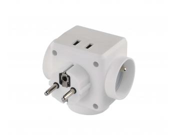 Trojnsobn rozboovac kulat zsuvka Emos P0024U, 2 x USB - bl