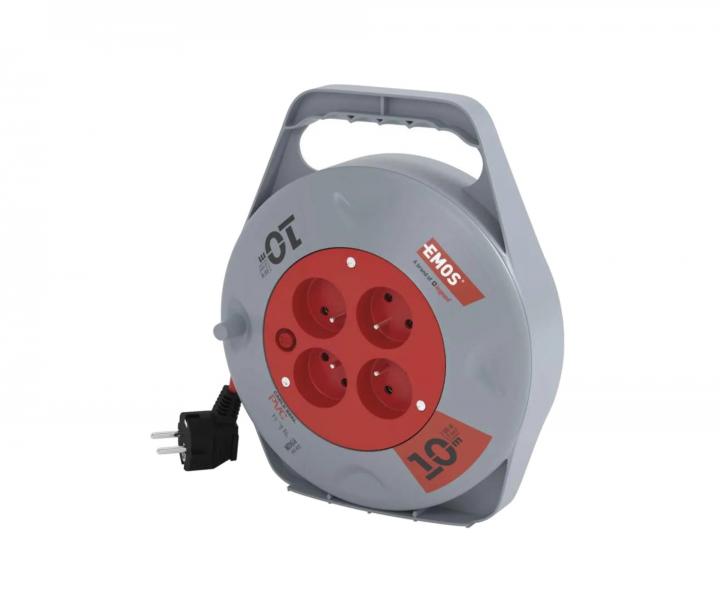 Prodluovac kabel na bubnu Emos P19410N, 4x zsuvka, 230 V, 1 mm2, erven - 10 m