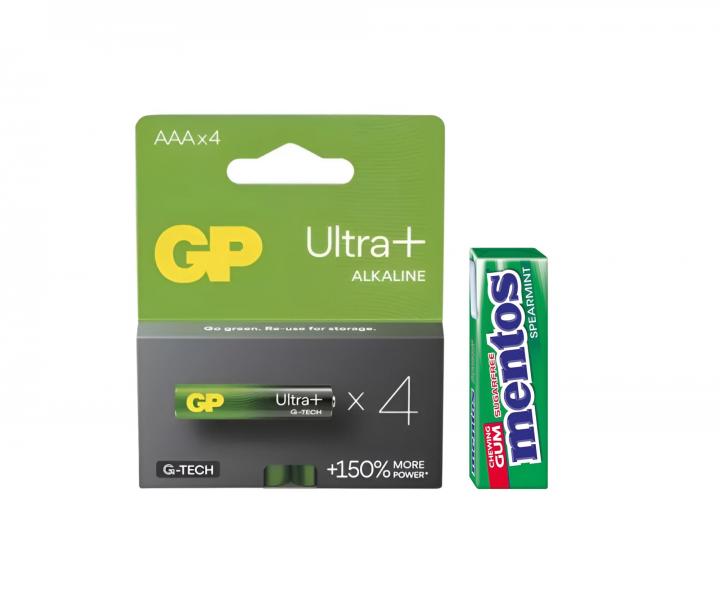 Alkalick baterie GP Ultra Plus AAA (LR03) - 4 ks + vkaky Mentos zdarma
