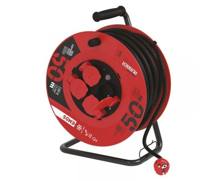 Venkovn prodluovac kabel na bubnu 50 m / 4 zsuvky / ern / guma / 230 V / 1,5 mm2 Emos P084501