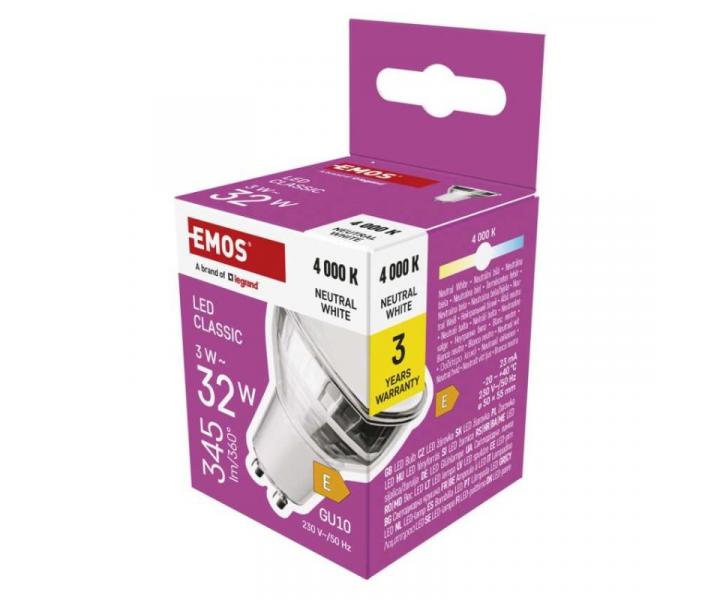 LED rovka Classic MR16 stbrn/ GU10 / 3 W (32 W) / 345 lm / neutrln bl Emos ZQ8E18