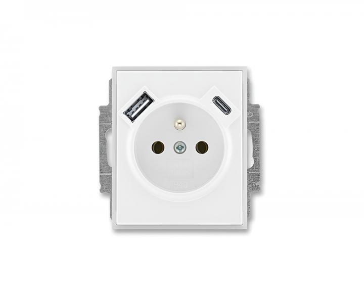 Jednon�sobn� z�suvka s USB ABB Element-Time 5569E-A32357 01, clonky, USB A/C - b�l�/ledov� b�l�