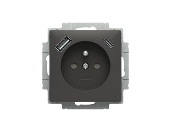 Zsuvka 1nsobn s kolkem, s clonkami, s nabjenm USB-A, USB-C ABB Zoni 5569T-A32357 237 - matn ern