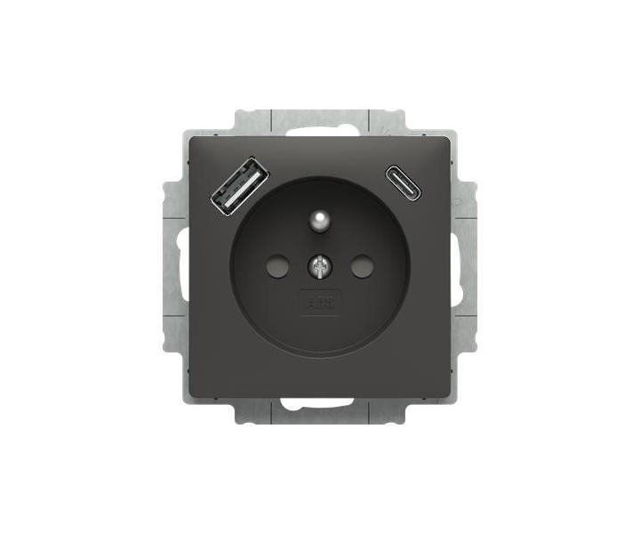 Zsuvka 1nsobn s kolkem, s clonkami, s nabjenm USB-A, USB-C ABB Zoni 5569T-A32357 237 - matn ern