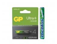 Alkalick baterie GP Ultra Plus AAA (LR03) - 4 ks + vkaky Mentos zdarma