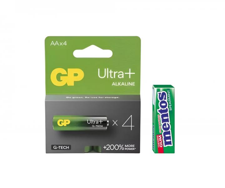 Alkalick baterie GP Ultra Plus AA (LR6) - 4 ks + vkaky Mentos zdarma