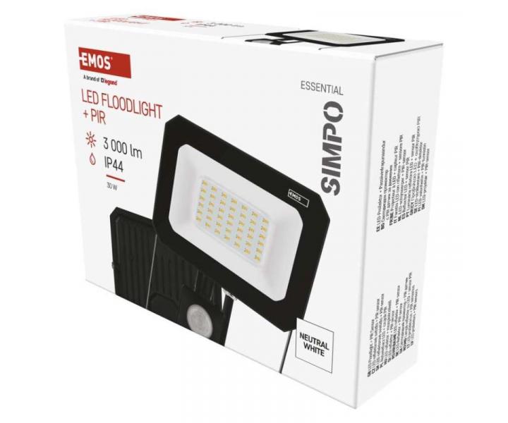LED reflektor SIMPO s pohybovm idlem, 30 W, ern, neutrln bl Emos ZS2333