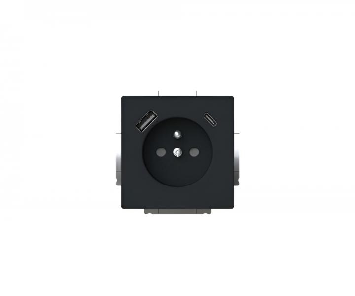 Jednon�sobn� z�suvka s USB ABB Future 2CKA002017A1919, kol�k, clonky, USB-A/C - mechov� �ern�