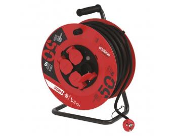 Venkovn prodluovac kabel na bubnu 50 m / 4 zsuvky / ern / guma / 230 V / 1,5 mm2 Emos P084501