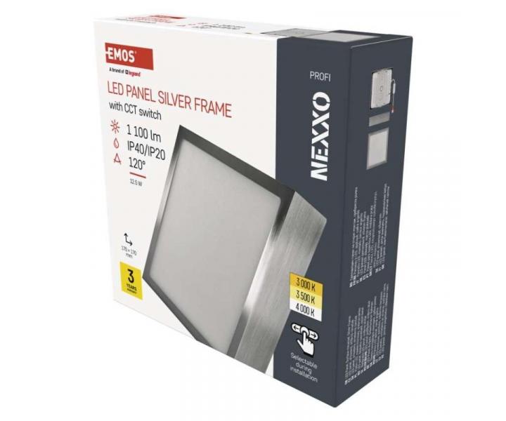 LED pisazen svtidlo NEXXO, tvercov, stbrn, 12,5W, se zmnou CCT Emos ZM6233