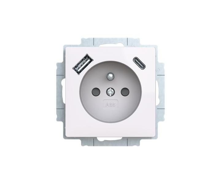 Zsuvka 1nsobn s kolkem, s clonkami, s nabjenm USB-A, USB-C ABB Zoni 5569T-A32357 500 - bl