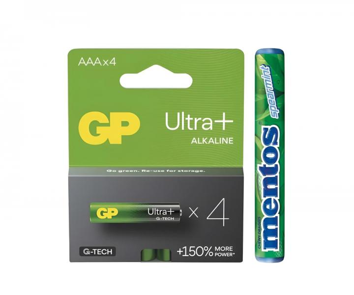 Alkalick baterie GP Ultra Plus AAA (LR03) - 4 ks + vkaky Mentos zdarma
