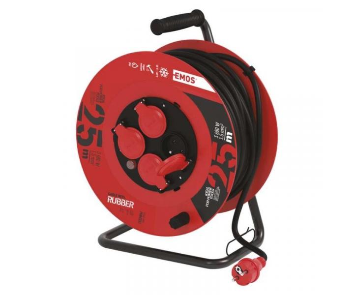 Venkovn prodluovac kabel na bubnu 25 m / 4 zsuvky / ern / guma / 230 V / 1,5 mm2 Emos P084251