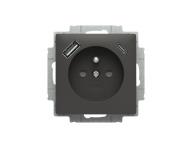 Zsuvka 1nsobn s kolkem, s clonkami, s nabjenm USB-A, USB-C ABB Zoni 5569T-A32357 237 - matn ern