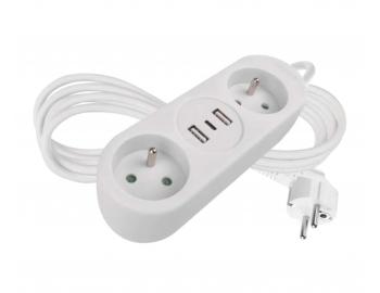 Prodluovac kabel Emos P0211E, 2x zsuvka, 2x USB-A, 1x USB-C, bl, 1,4 m