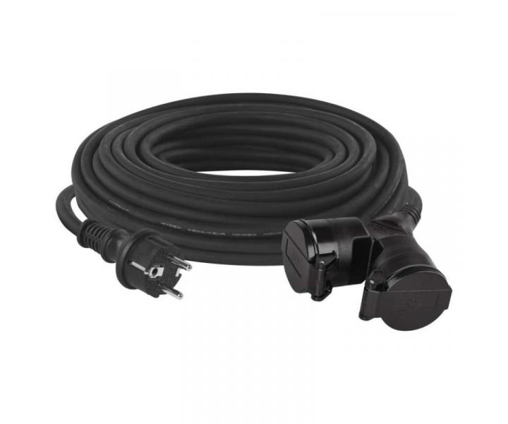 Venkovn prodluovac kabel 20 m / 2 zsuvky / ern / guma / 230 V / 1,5 mm2 Emos P0603