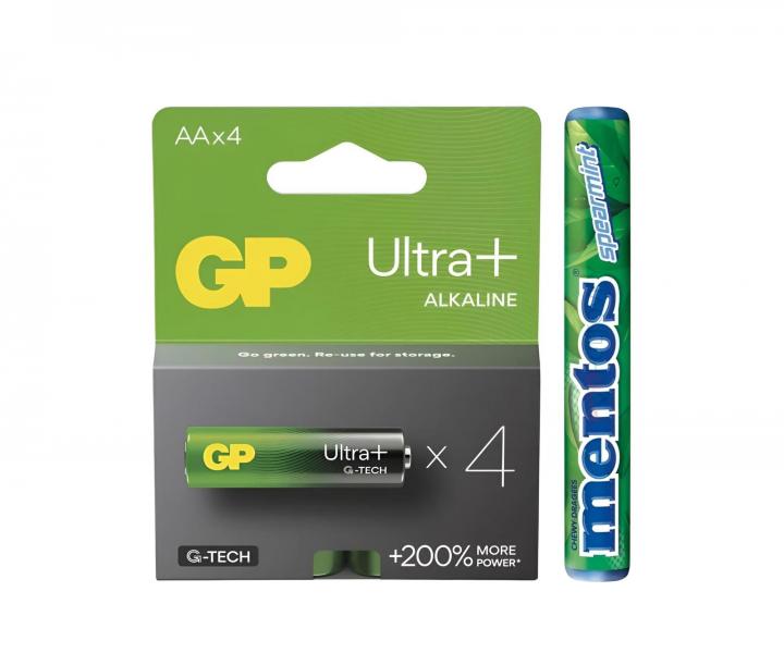 Alkalick baterie GP Ultra Plus AA (LR6) - 4 ks + vkaky Mentos zdarma