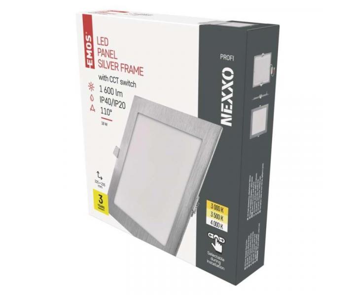 LED vestavn svtidlo NEXXO, tvercov, stbrn, 18W, se zmnou CCT Emos ZD2243