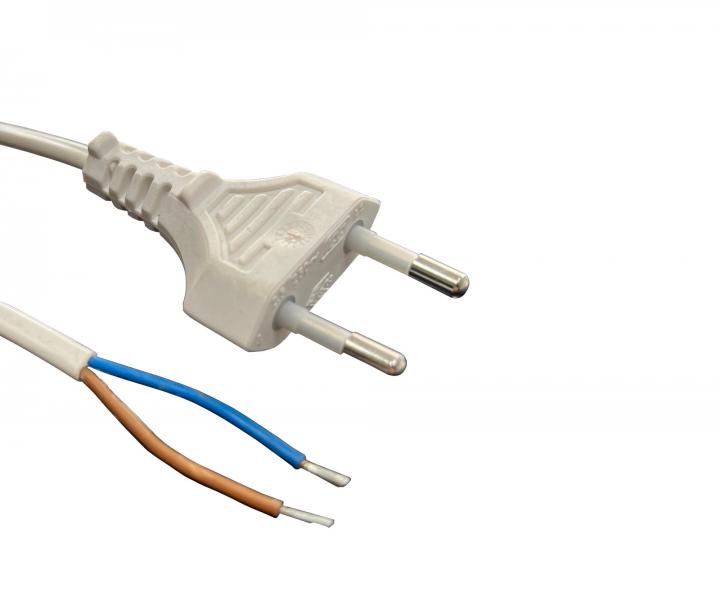 Flexo PVC šňůra H03VVH2-F A1, 2x0,5, rovná vidlice, bílá - 2 m