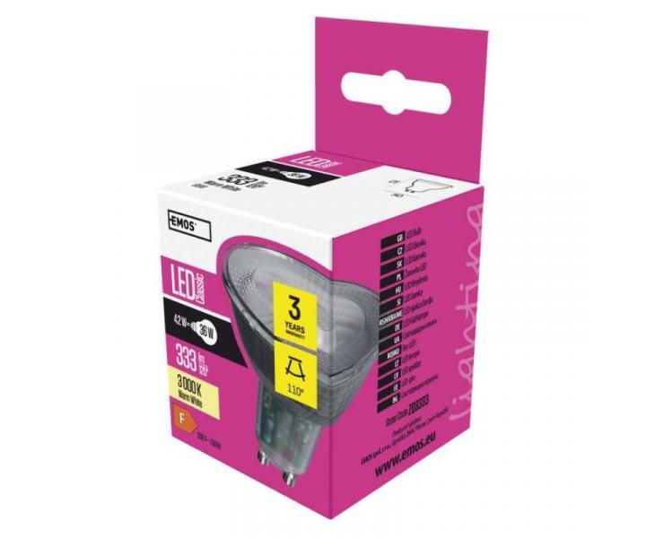 LED rovka Classic MR16 / GU10 / 4,2 W (36 W) / 333 lm / tepl bl Emos ZQ8333