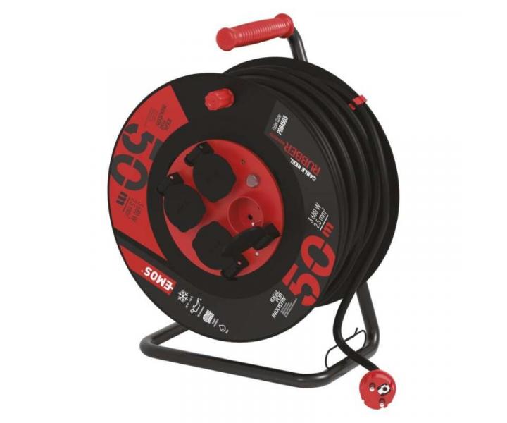 Venkovn prodluovac kabel na bubnu 50 m / 4 zs. / ern / guma-neopren / 230V / 2,5 mm2 Emos P084503