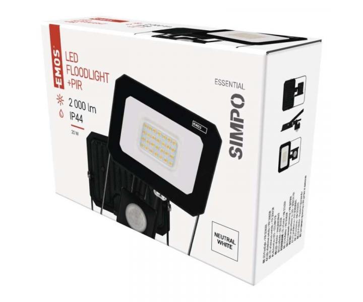 LED reflektor SIMPO s pohybovm idlem, 20 W, ern, neutrln bl Emos ZS2323