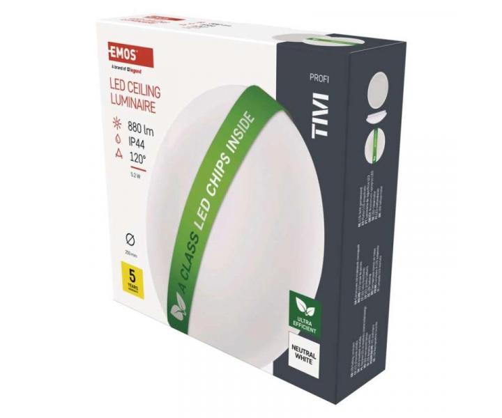 LED pisazen svtidlo TIVI, A CLASS, kruhov bl 5,5W, IP44, neutrln bl Emos ZM3405