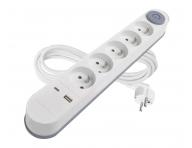 Prodluovac kabel Emos P1513PD, 5x zsuvka, 1x USB-A, 1x USB-C, bl, 3 m