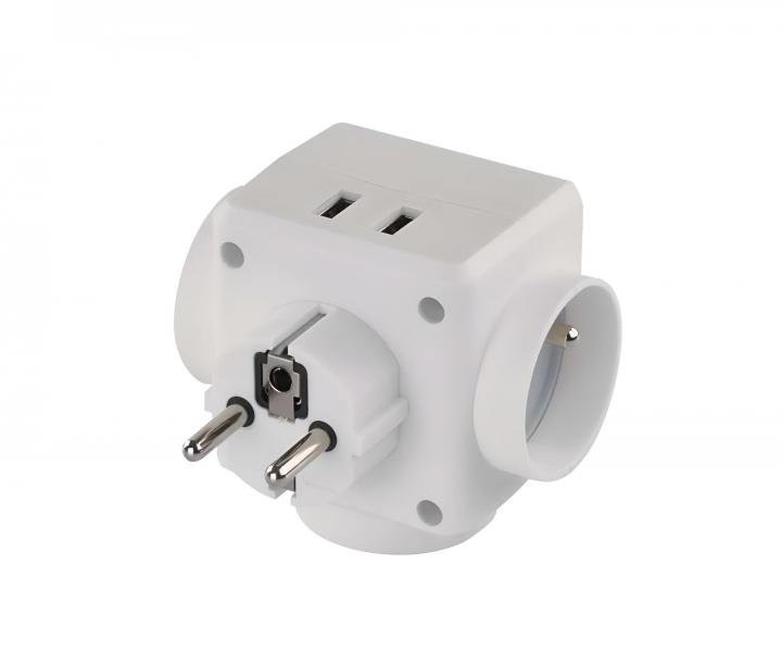 Trojnsobn rozboovac kulat zsuvka Emos P0024U, 2 x USB - bl
