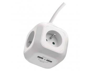 Prodluovac kabel - kostka 1,9 m / 4 zsuvky / bl / PVC / s USB / 1 mm2 Emos P04119U