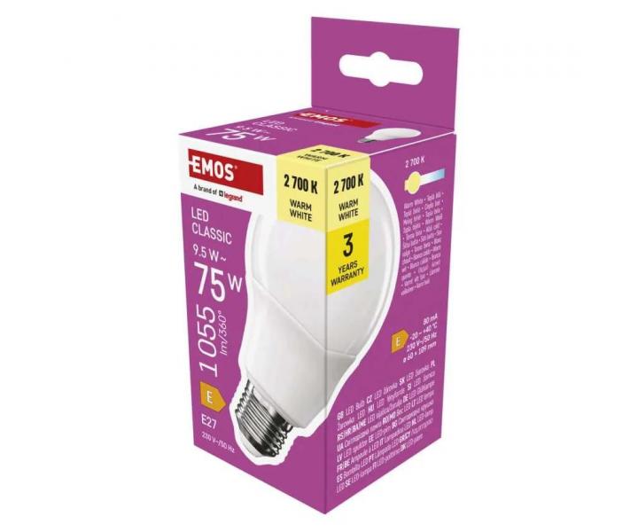 LED rovka Emos Classic A60, E27, 9,5 W (75 W), tepl bl