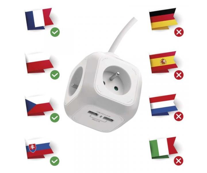 Prodluovac kabel - kostka 1,9 m / 4 zsuvky / bl / PVC / s USB / 1 mm2 Emos P04119U