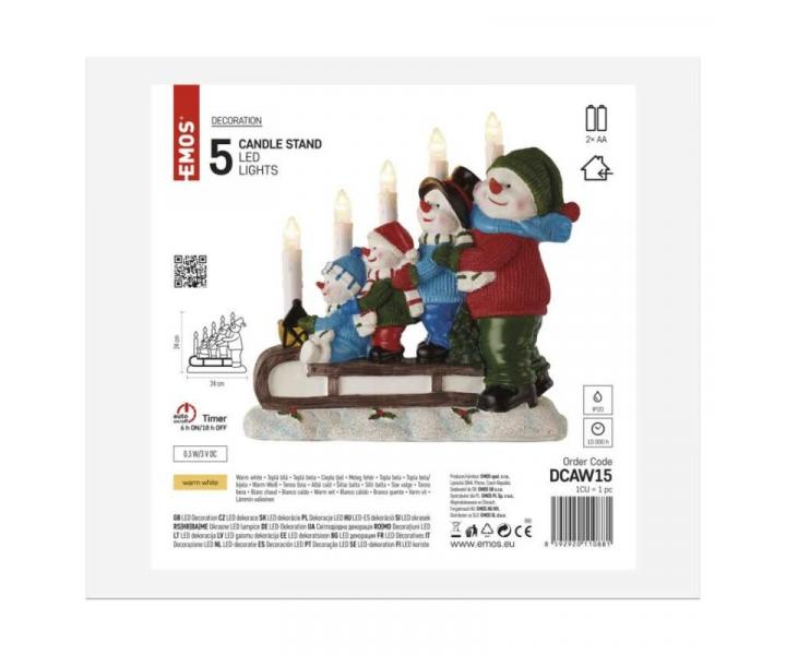 LED svcen  snhulci na sanch, 24 cm, 2x AA, vnitn, tepl bl, asova Emos DCAW15
