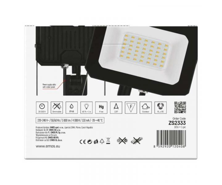 LED reflektor SIMPO s pohybovm idlem, 30 W, ern, neutrln bl Emos ZS2333