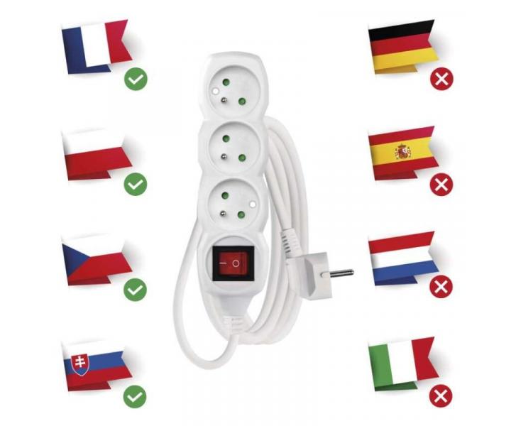 Prodluovac kabel 3 m / 3 zsuvky / s vypnaem / bl / PVC / 1 mm2 Emos P1313