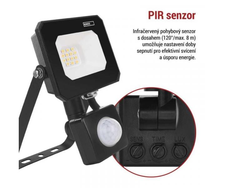 LED reflektor SIMPO s pohybovm idlem, 10 W, ern, neutrln bl Emos ZS2313