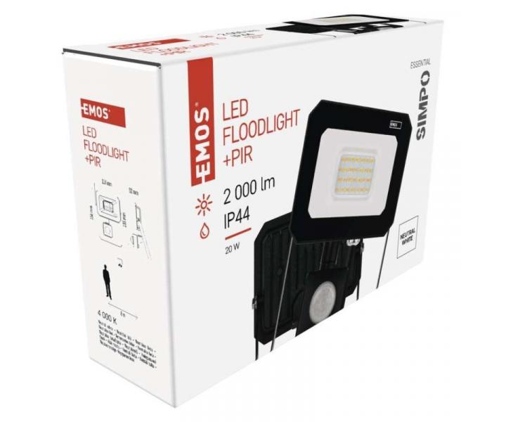 LED reflektor SIMPO s pohybovm idlem, 20 W, ern, neutrln bl Emos ZS2323