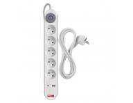 Prodluovac kabel Emos P1513PD, 5x zsuvka, 1x USB-A, 1x USB-C, bl, 3 m