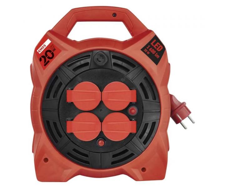 Gumov venkovn prodluovac kabel na bubnu Emos P08420, 4x zsuvka, 230 V, 1,5 mm2, ern, 20 m