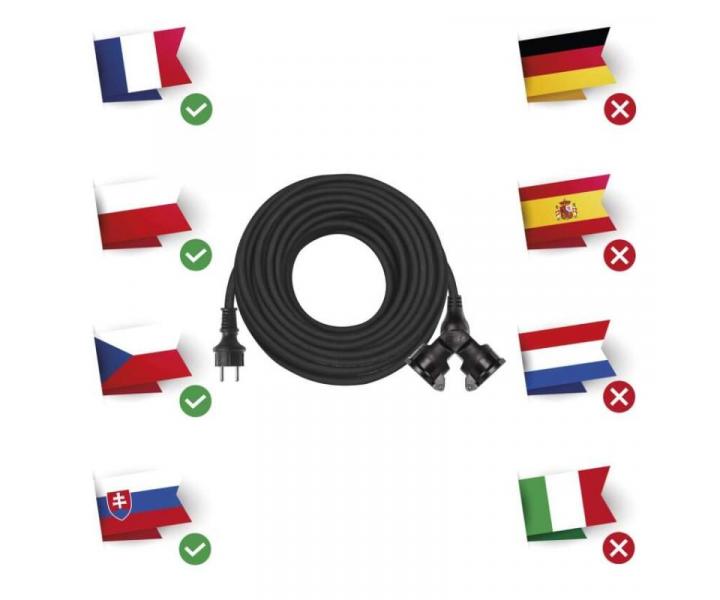 Venkovn prodluovac kabel 20 m / 2 zsuvky / ern / guma / 230 V / 1,5 mm2 Emos P0603