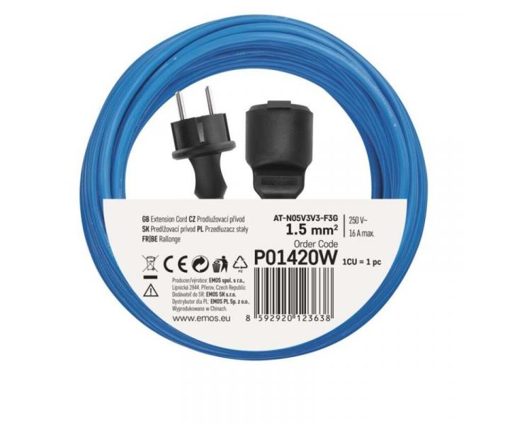 Poas odoln prodluovac kabel 20 m / 1 zsuvka / modr / PVC / 230 V / 1,5 mm2 Emos P01420W