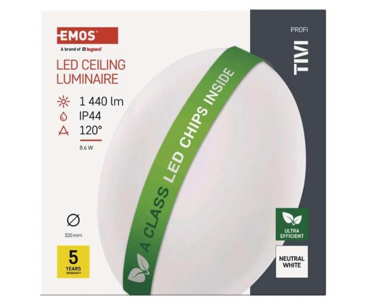 LED pisazen svtidlo TIVI, A CLASS, kruhov bl 8,6W, IP44, neutrln bl Emos ZM3406