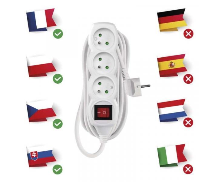 Prodluovac kabel 5 m / 3 zsuvky / s vypnaem / bl / PVC / 1 mm2 Emos P1315