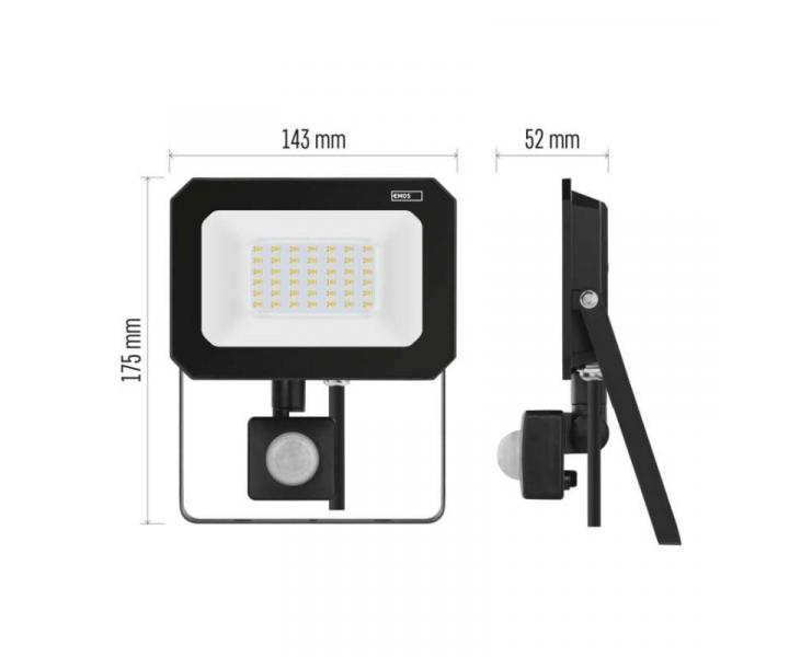 LED reflektor SIMPO s pohybovm idlem, 30 W, ern, neutrln bl Emos ZS2333