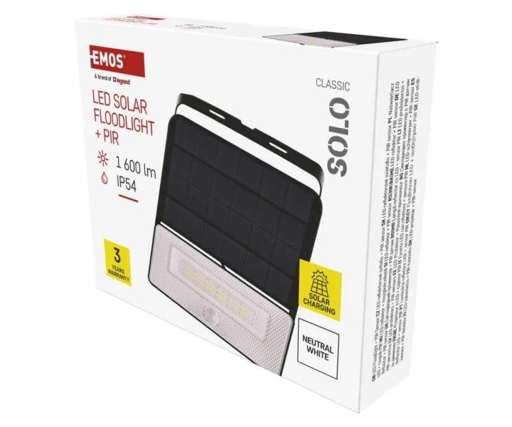 Solrn LED reflektor s pohybovm idlem Emos Solo ZG122S, IP54, 1600 lm, ern - neutrln bl