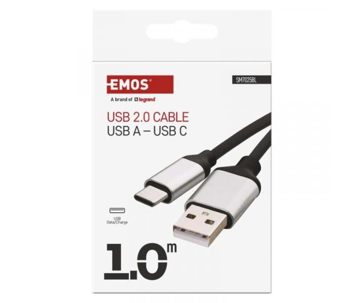 Nabjec a datov kabel USB-A 2.0 / USB-C 2.0, 1 m, ern Emos SM7025BL