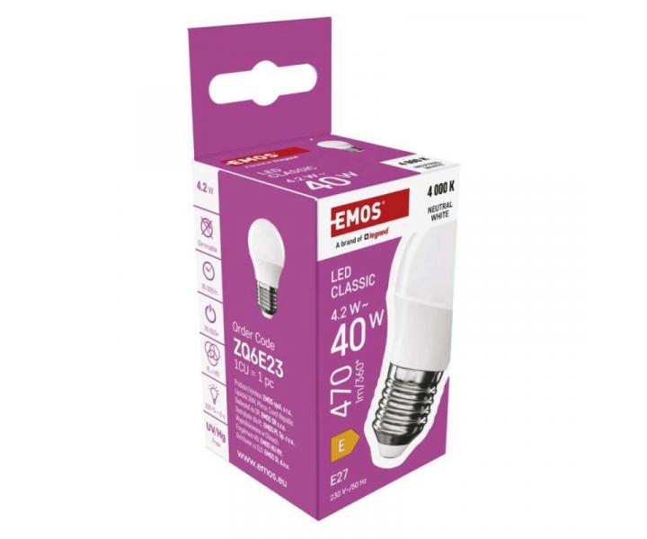 LED rovka Classic Mini Globe / E27 / 4,2 W (40 W) / 470 lm / neutrln bl Emos ZQ6E23