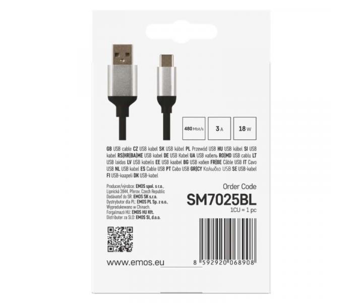 Nabjec a datov kabel USB-A 2.0 / USB-C 2.0, 1 m, ern Emos SM7025BL